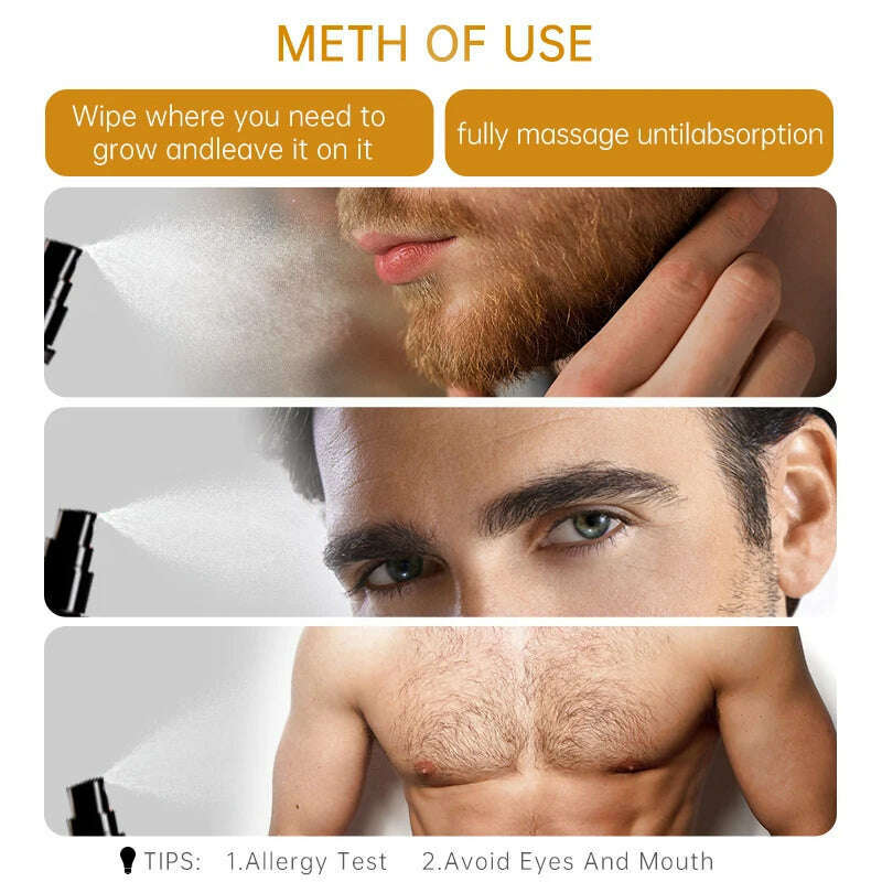 PURC Beard Growth Spray Essential Oil Beard Growth Oil For Men Thicker Full Attractive Hair Growth Beard Oil Care Beauty Health