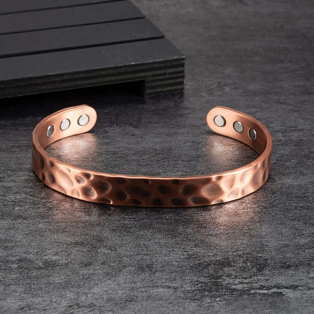 Pure Copper Magnetic Bracelet Arthritis Adjustable 10mm Vintage Magnetic Bracelet Health Energy Copper Cuff Bracelet & Bangles