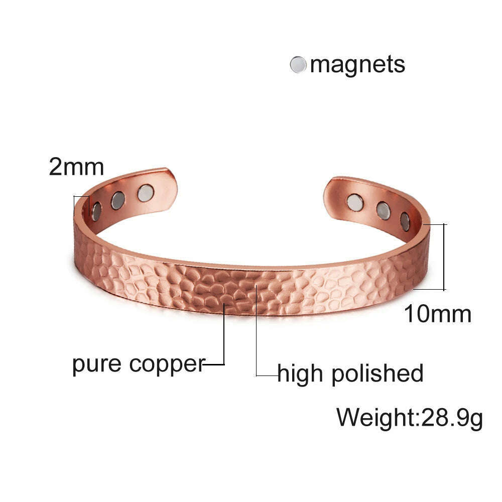 Pure Copper Magnetic Bracelet Arthritis Adjustable 10mm Vintage Magnetic Bracelet Health Energy Copper Cuff Bracelet & Bangles