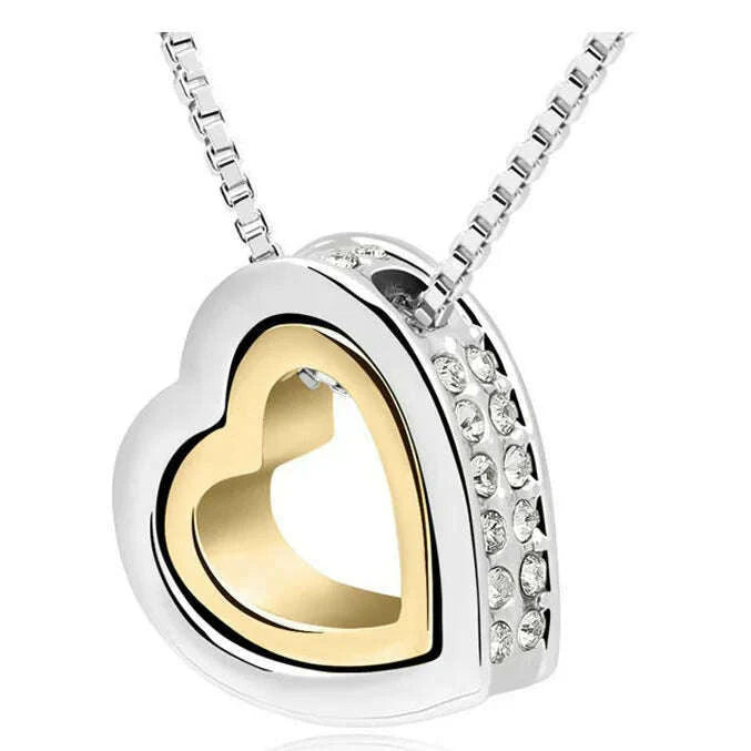 quality float double Heart Pendant sweater chain Necklace crystal shine rhinestone charm birthday gift girls wed fashion jewelry