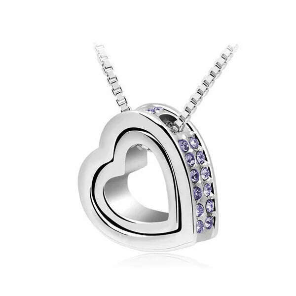 quality float double Heart Pendant sweater chain Necklace crystal shine rhinestone charm birthday gift girls wed fashion jewelry