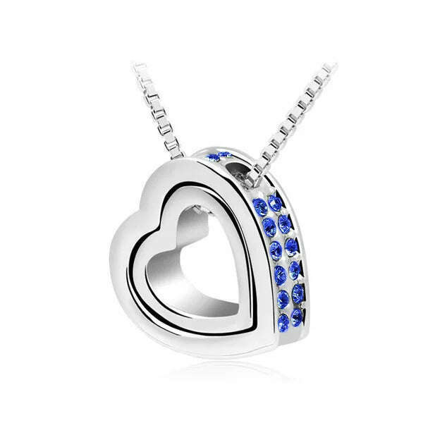 quality float double Heart Pendant sweater chain Necklace crystal shine rhinestone charm birthday gift girls wed fashion jewelry