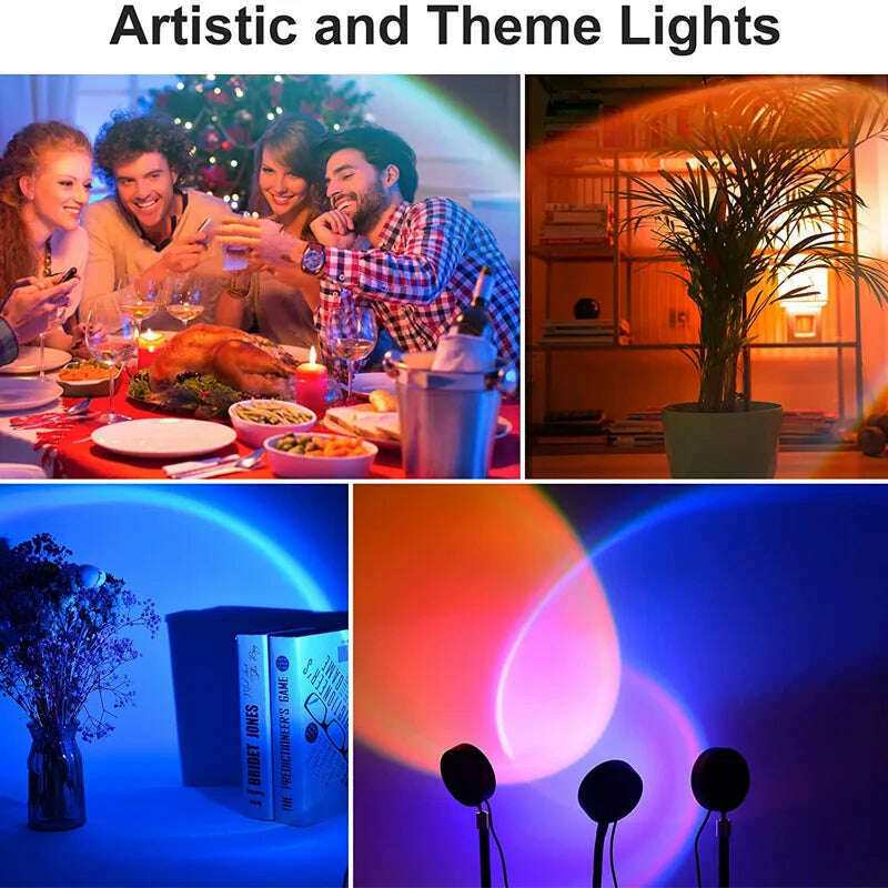 Rainbow Atmosphere Sunset Projector Lamp Night Light Sunset Light For Bedroom Room Decoration Background Wall Tiktok Table Lamp