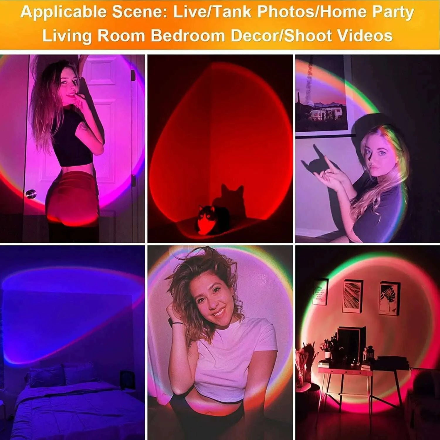 Rainbow Atmosphere Sunset Projector Lamp Night Light Sunset Light For Bedroom Room Decoration Background Wall Tiktok Table Lamp