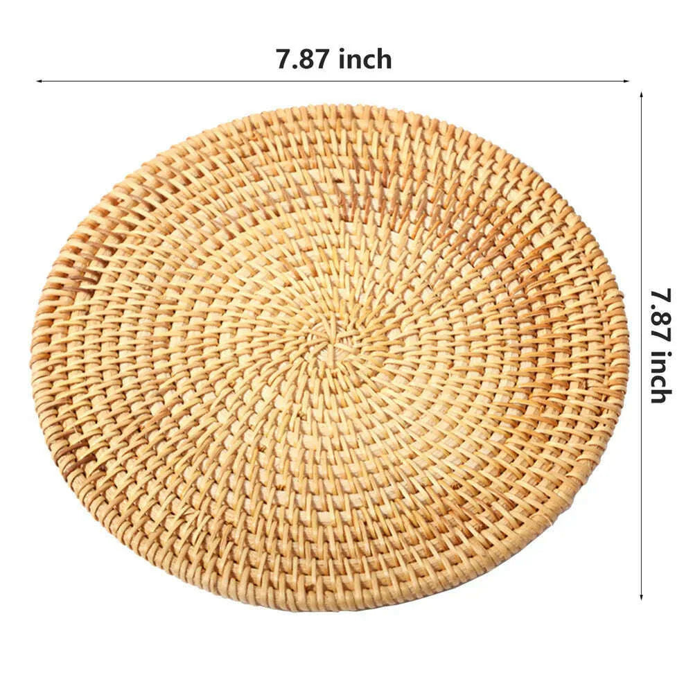 Rattan Weave Cup Mat Set Drink Coasters Round Pot Pad Table Dish Placemat Home Table Decoration Insulation Handmade Coffee Mat