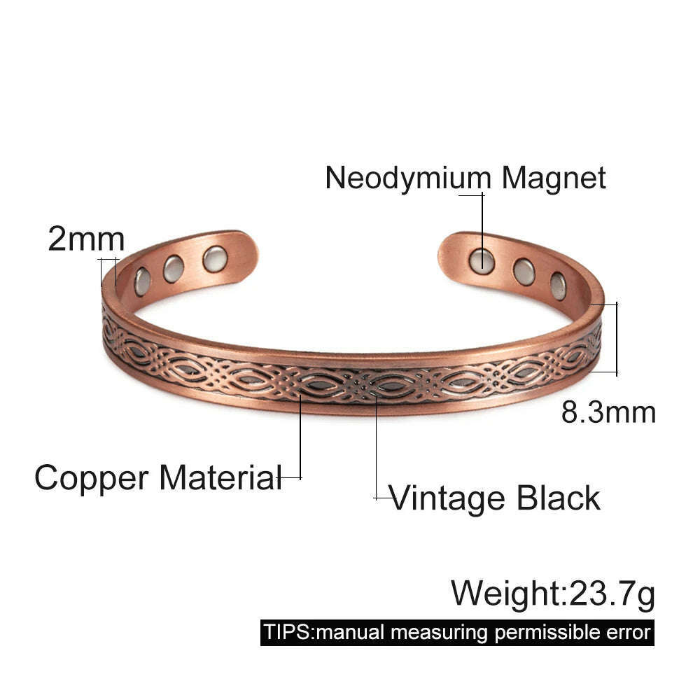 Real Copper Magnetic Bracelet for Women Adjustable Vintage Viking Pure Copper Bracelet & Bangles Cuff Copper Magnetic Bracelet