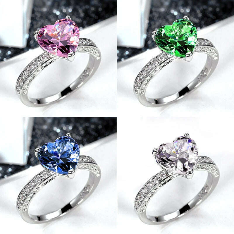 Romantic Pink Heart shaped Ring for Female Cubic Zirconia Bridal Wedding Party with Minimalist Fashion Jewelry Accessories