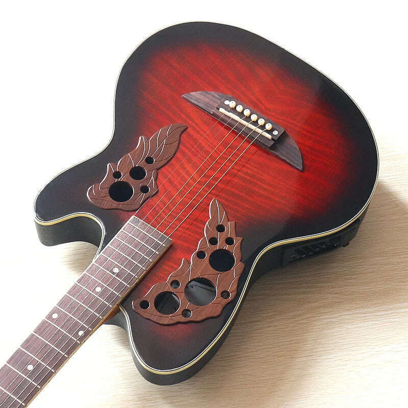 Round Back Acoustic Guitar with Small Flaws Flame Top High Gloss 6 Strings 38"