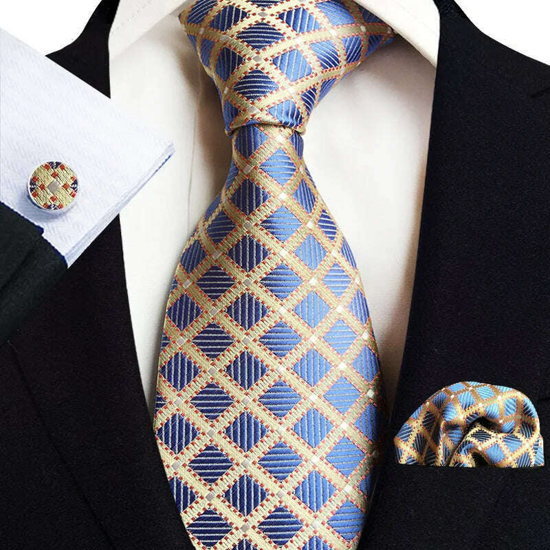 Royal Striped Paisley Ties For Men Luxury 8cm Necktie Pocket Square Cufflinks Gift Set Jacquard Weave Tie Suit Accessories