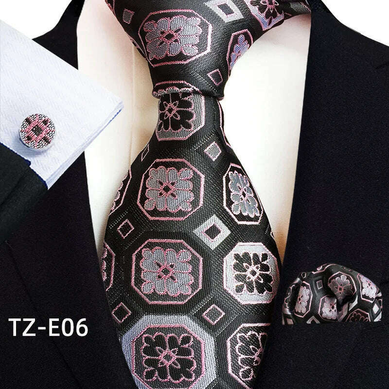 Royal Striped Paisley Ties For Men Luxury 8cm Necktie Pocket Square Cufflinks Gift Set Jacquard Weave Tie Suit Accessories