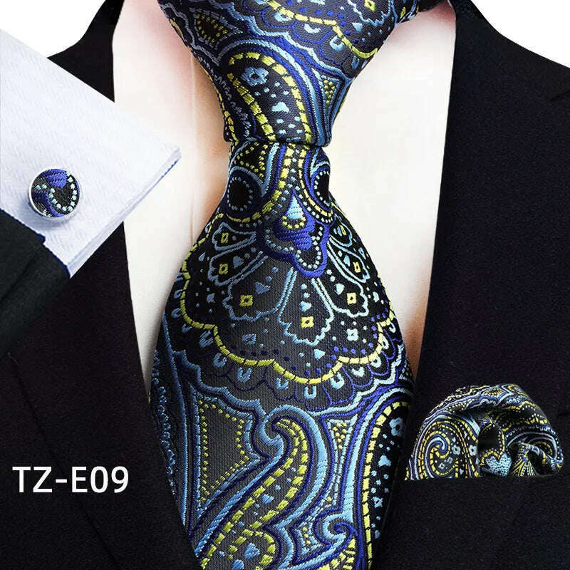 Royal Striped Paisley Ties For Men Luxury 8cm Necktie Pocket Square Cufflinks Gift Set Jacquard Weave Tie Suit Accessories