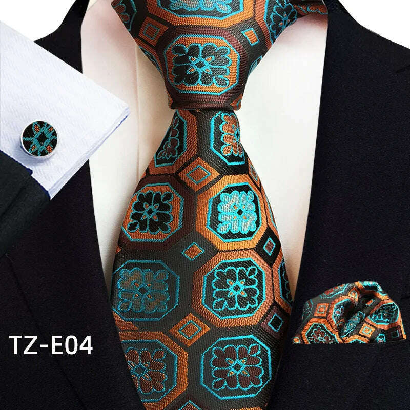 Royal Striped Paisley Ties For Men Luxury 8cm Necktie Pocket Square Cufflinks Gift Set Jacquard Weave Tie Suit Accessories