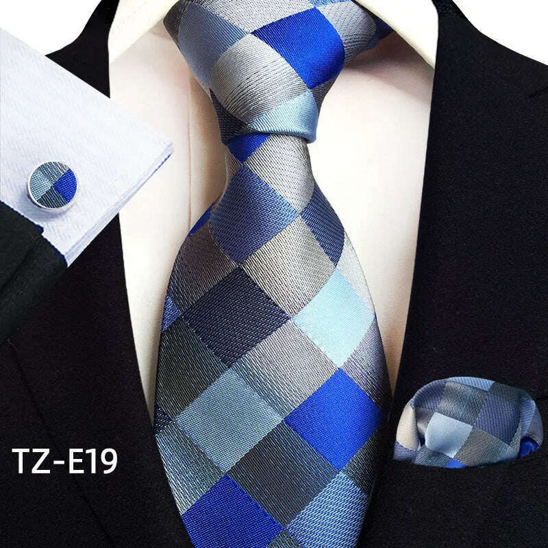 Royal Striped Paisley Ties For Men Luxury 8cm Necktie Pocket Square Cufflinks Gift Set Jacquard Weave Tie Suit Accessories