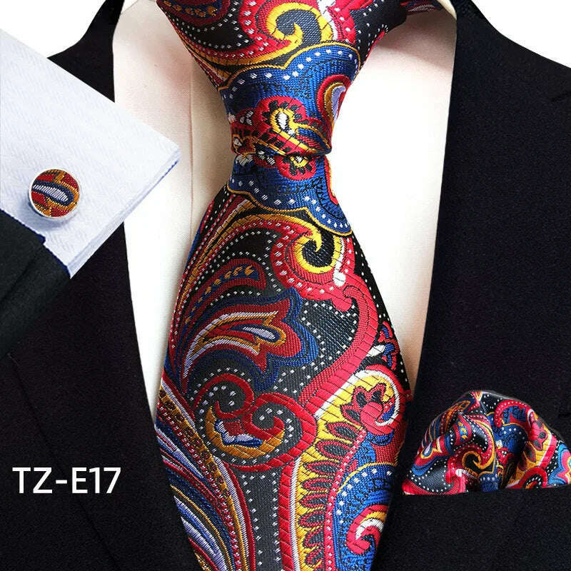 Royal Striped Paisley Ties For Men Luxury 8cm Necktie Pocket Square Cufflinks Gift Set Jacquard Weave Tie Suit Accessories