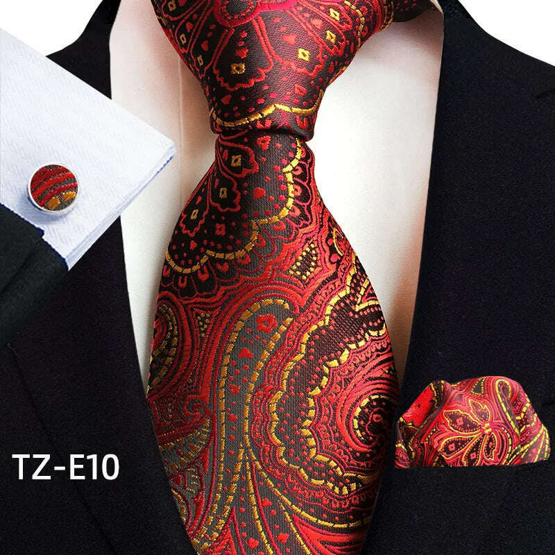 Royal Striped Paisley Ties For Men Luxury 8cm Necktie Pocket Square Cufflinks Gift Set Jacquard Weave Tie Suit Accessories