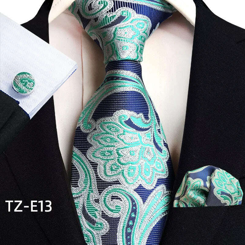 Royal Striped Paisley Ties For Men Luxury 8cm Necktie Pocket Square Cufflinks Gift Set Jacquard Weave Tie Suit Accessories
