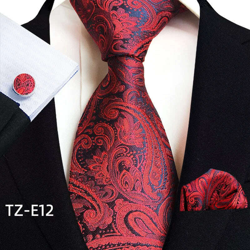 Royal Striped Paisley Ties For Men Luxury 8cm Necktie Pocket Square Cufflinks Gift Set Jacquard Weave Tie Suit Accessories