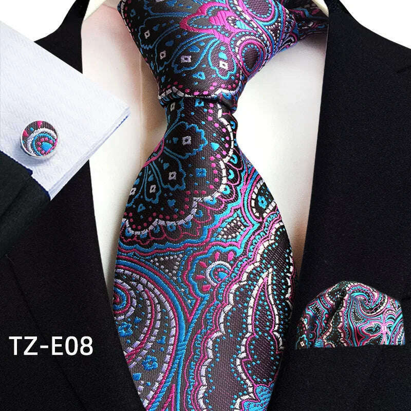 Royal Striped Paisley Ties For Men Luxury 8cm Necktie Pocket Square Cufflinks Gift Set Jacquard Weave Tie Suit Accessories