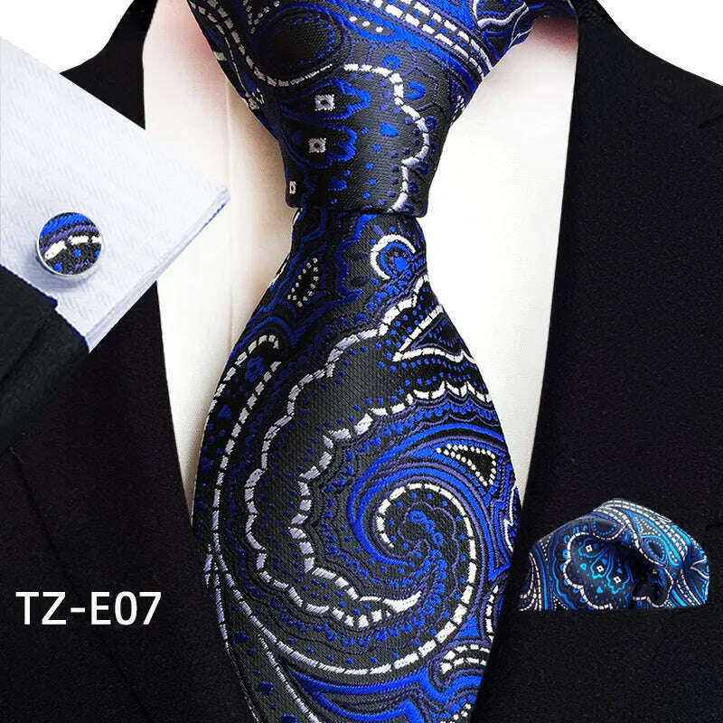 Royal Striped Paisley Ties For Men Luxury 8cm Necktie Pocket Square Cufflinks Gift Set Jacquard Weave Tie Suit Accessories