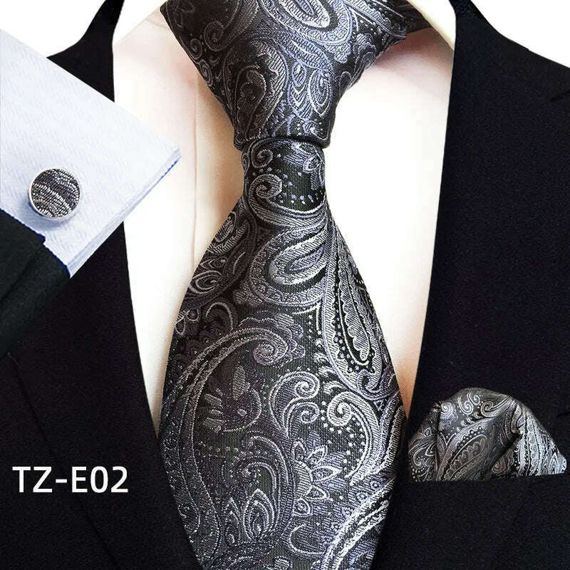 Royal Striped Paisley Ties For Men Luxury 8cm Necktie Pocket Square Cufflinks Gift Set Jacquard Weave Tie Suit Accessories