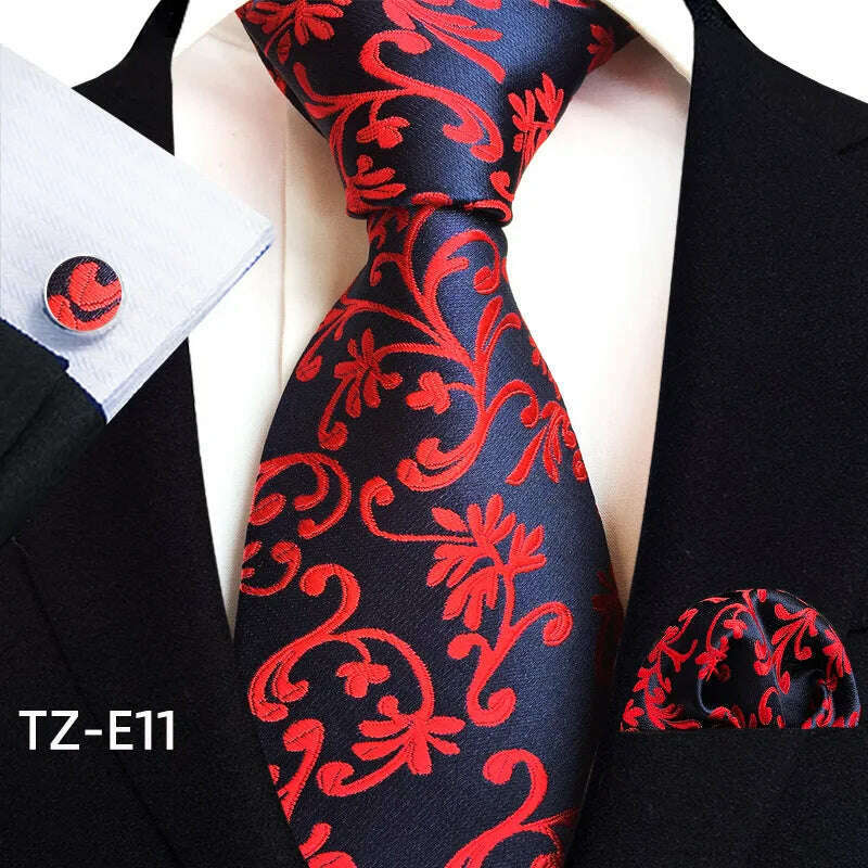 Royal Striped Paisley Ties For Men Luxury 8cm Necktie Pocket Square Cufflinks Gift Set Jacquard Weave Tie Suit Accessories