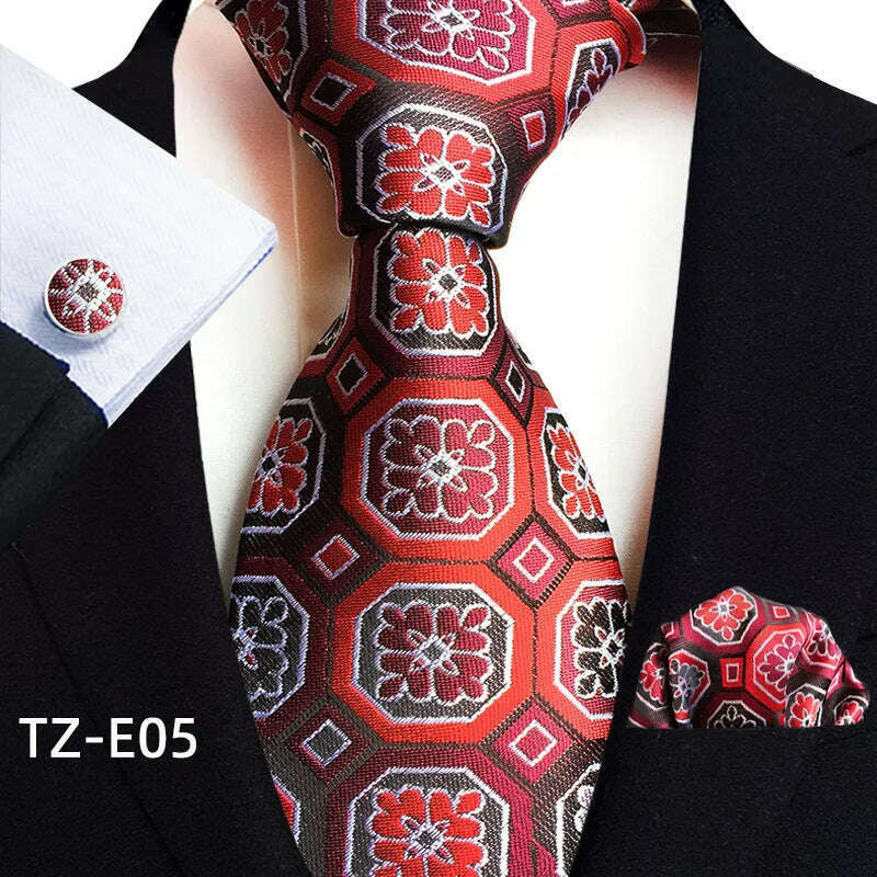 Royal Striped Paisley Ties For Men Luxury 8cm Necktie Pocket Square Cufflinks Gift Set Jacquard Weave Tie Suit Accessories
