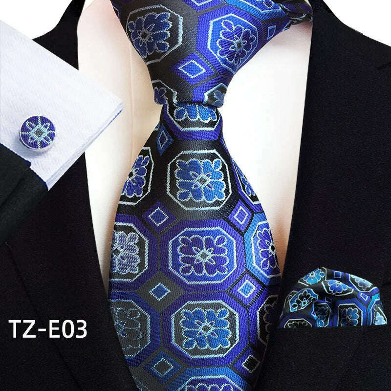 Royal Striped Paisley Ties For Men Luxury 8cm Necktie Pocket Square Cufflinks Gift Set Jacquard Weave Tie Suit Accessories