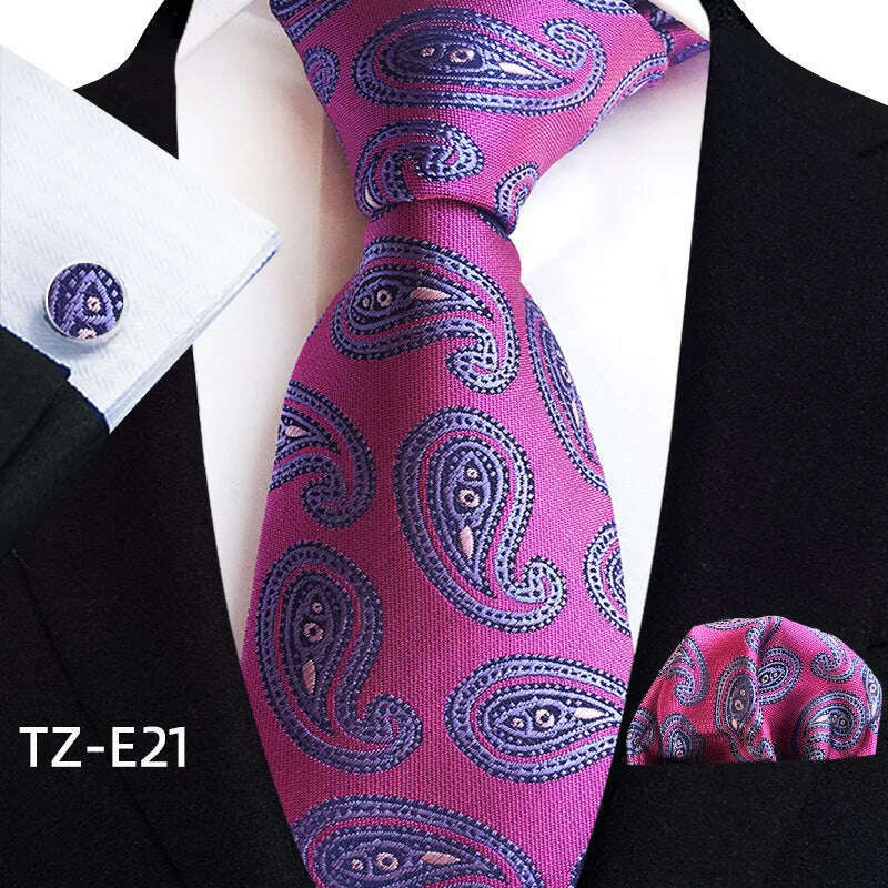 Royal Striped Paisley Ties For Men Luxury 8cm Necktie Pocket Square Cufflinks Gift Set Jacquard Weave Tie Suit Accessories