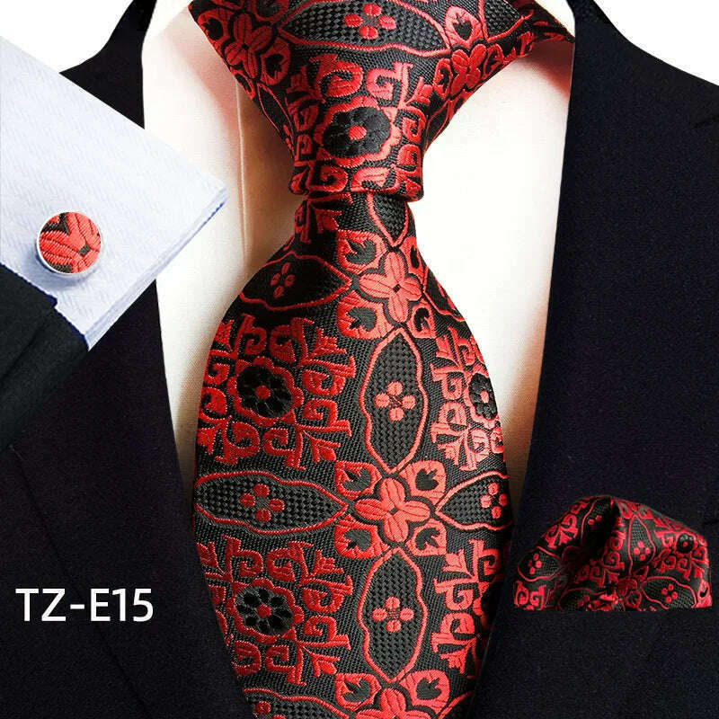Royal Striped Paisley Ties For Men Luxury 8cm Necktie Pocket Square Cufflinks Gift Set Jacquard Weave Tie Suit Accessories
