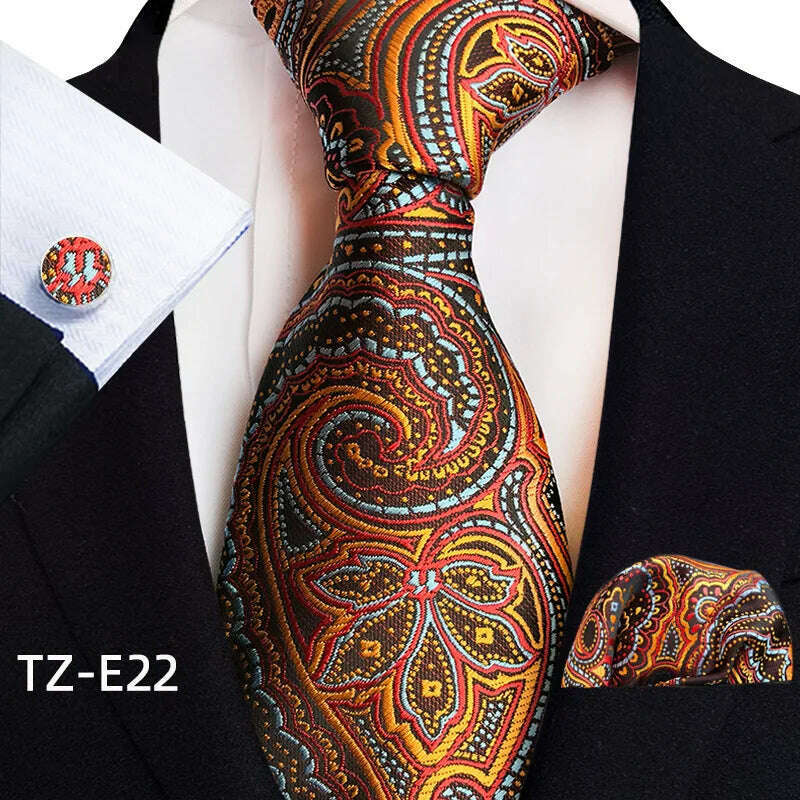 Royal Striped Paisley Ties For Men Luxury 8cm Necktie Pocket Square Cufflinks Gift Set Jacquard Weave Tie Suit Accessories