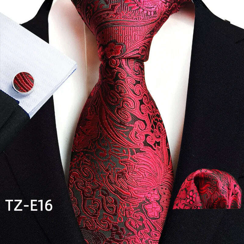 Royal Striped Paisley Ties For Men Luxury 8cm Necktie Pocket Square Cufflinks Gift Set Jacquard Weave Tie Suit Accessories