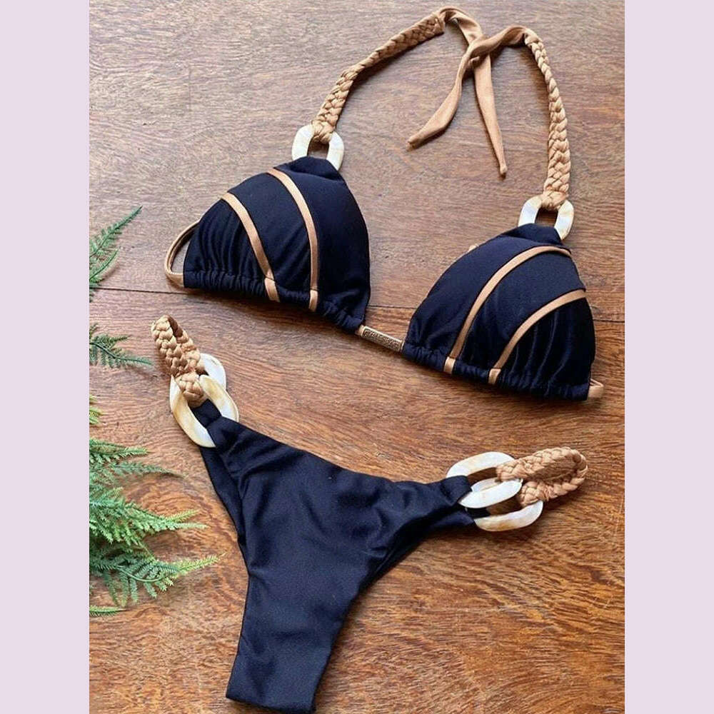 RUOTONGSEPT Black Bandeau Bikini Set Swimwear Women Push Up Biquini Sexy Thong Bikinis Patchwork Swimsuit Backless Bathingsuit