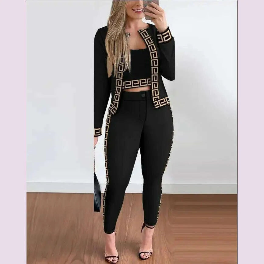 Sets Outifits Women 2024 Spring Autumn 3 Piece Set Plaid Print Crop Top & Pants Set With Coat Fashion Casual Elegant Female Set