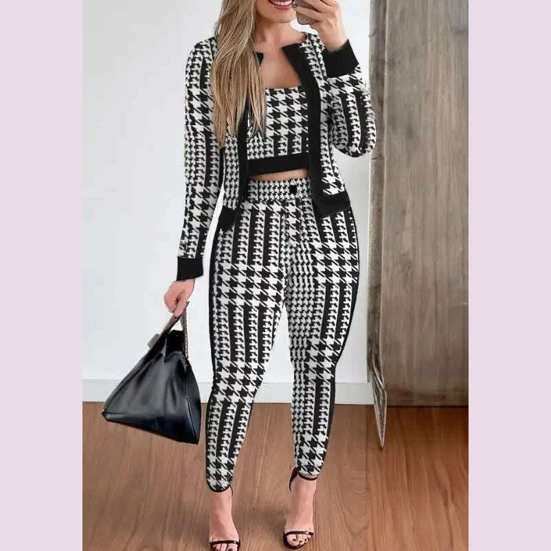 Sets Outifits Women 2024 Spring Autumn 3 Piece Set Plaid Print Crop Top & Pants Set With Coat Fashion Casual Elegant Female Set