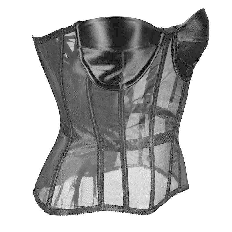 Sexy Women Sheer Bustier Lace Up Corset Top Corset Boned Waist Trainer Lingerie Overbust Corsets Body Shaper Corsets for Women