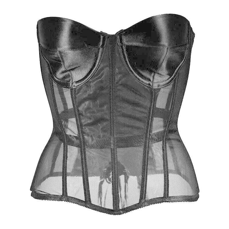 Sexy Women Sheer Bustier Lace Up Corset Top Corset Boned Waist Trainer Lingerie Overbust Corsets Body Shaper Corsets for Women