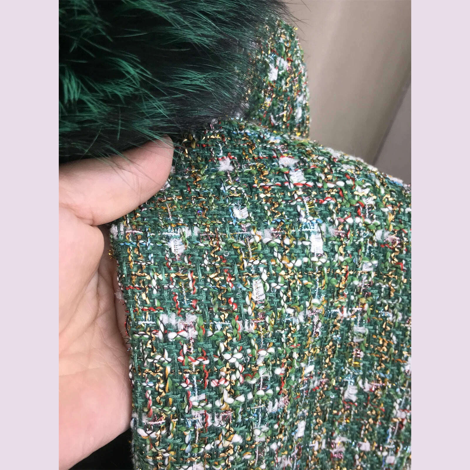 Short Coat with Real Fox Fur Collar for Women, Big Woolen Coat, Big Cuffs, Front Belt, Green Color, Autumn and Winter Fashion
