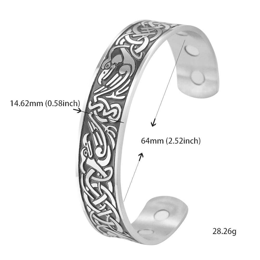 Skyrim Health Magnetic Therapy 316L Stainless Steel Bracelets Phoenix Totem Viking Cuff Bangle Wiccan Amulet Bracelet Women Men