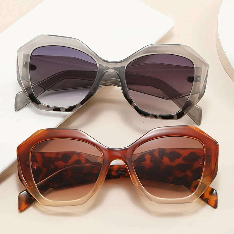 SO&EI Fashion Oversized Polygon Cat Eye Sunglasses Women Retro Colorful Leopard Shades UV400 Men Gradient Sun Glasses