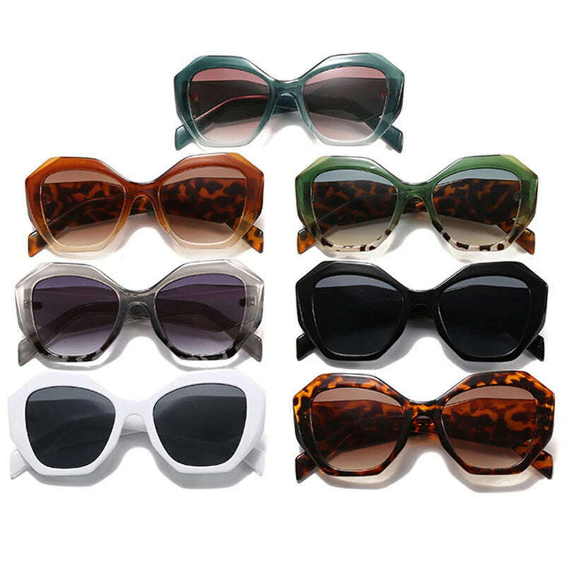 SO&EI Fashion Oversized Polygon Cat Eye Sunglasses Women Retro Colorful Leopard Shades UV400 Men Gradient Sun Glasses