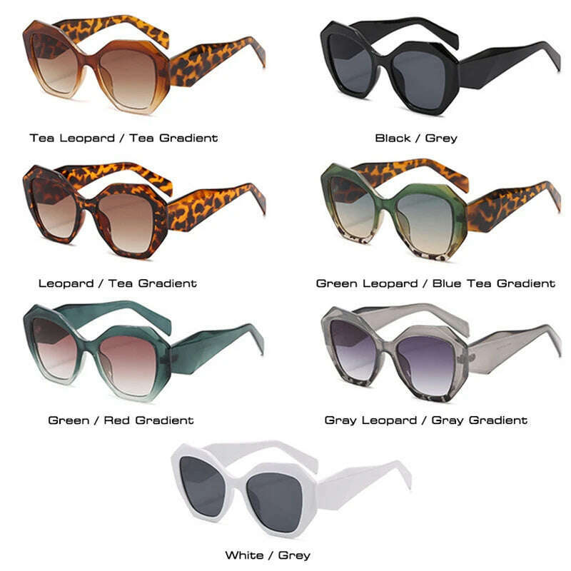 SO&EI Fashion Oversized Polygon Cat Eye Sunglasses Women Retro Colorful Leopard Shades UV400 Men Gradient Sun Glasses