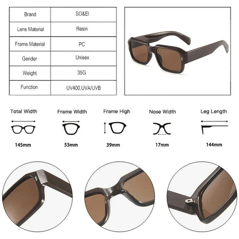 SO&EI Fashion Polygon Square Sunglasses Women Retro Rivets Decoration Jelly Color Shades UV400 Men Trending Gradient Sun Glasses