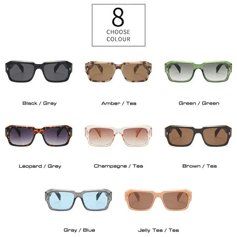 SO&EI Fashion Polygon Square Sunglasses Women Retro Rivets Decoration Jelly Color Shades UV400 Men Trending Gradient Sun Glasses