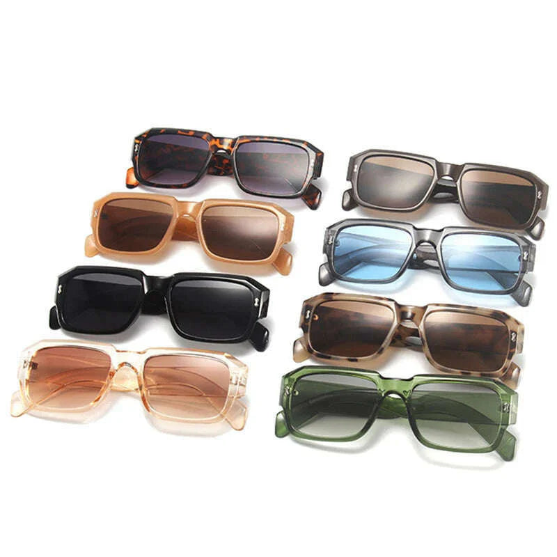 SO&EI Fashion Polygon Square Sunglasses Women Retro Rivets Decoration Jelly Color Shades UV400 Men Trending Gradient Sun Glasses