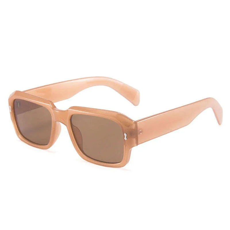 SO&EI Fashion Polygon Square Sunglasses Women Retro Rivets Decoration Jelly Color Shades UV400 Men Trending Gradient Sun Glasses