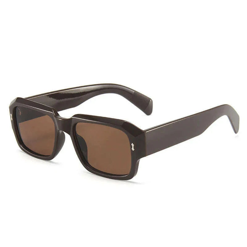 SO&EI Fashion Polygon Square Sunglasses Women Retro Rivets Decoration Jelly Color Shades UV400 Men Trending Gradient Sun Glasses