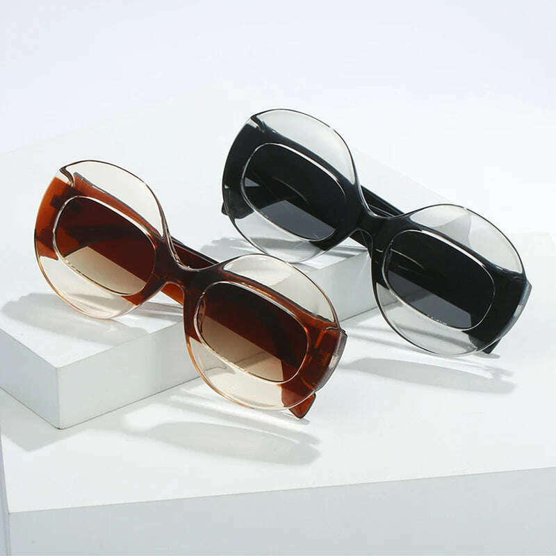 SO&EI Fashion Round Contrast Color Women Sunglasses Retro Oval Clear Gradient Lens Shades UV400 Men Trending Punk Sun Glasses