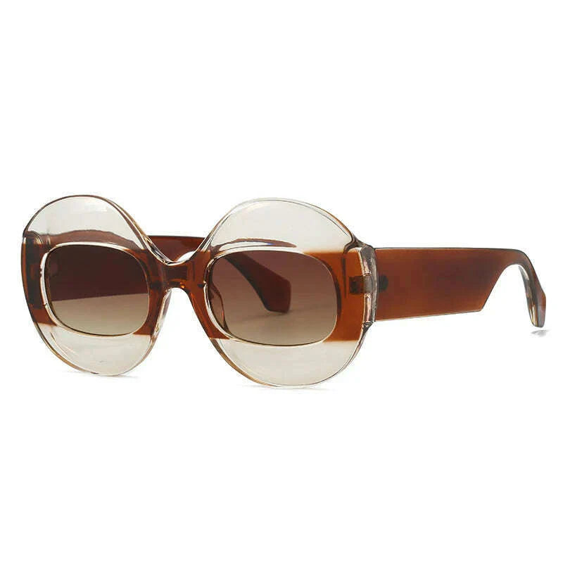 SO&EI Fashion Round Contrast Color Women Sunglasses Retro Oval Clear Gradient Lens Shades UV400 Men Trending Punk Sun Glasses