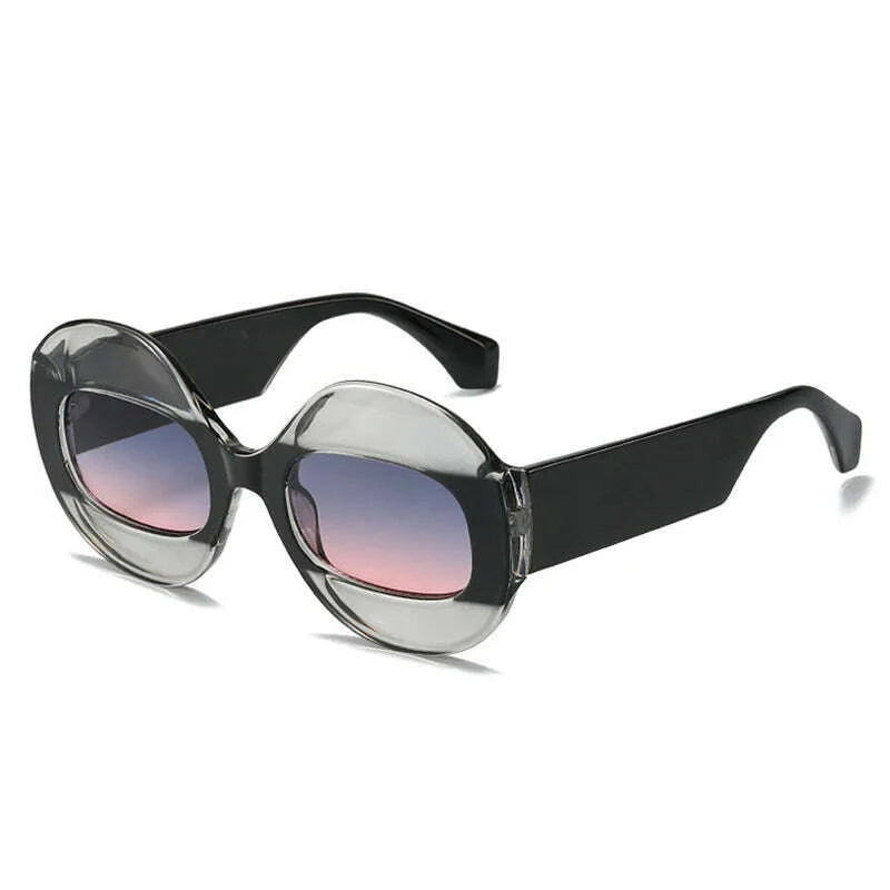 SO&EI Fashion Round Contrast Color Women Sunglasses Retro Oval Clear Gradient Lens Shades UV400 Men Trending Punk Sun Glasses