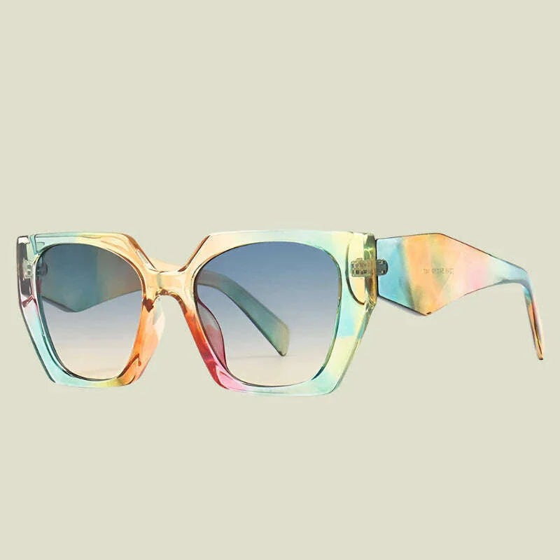 SO&EI Retro Polygon Cat Eye Colorful Sunglasses Women Fashion Brand Designer Clear Gradient Shades UV400 Men Sun Glasses